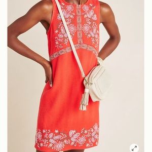 WT Anthropologie Aiko Red Embroidered Dress, Sz 8